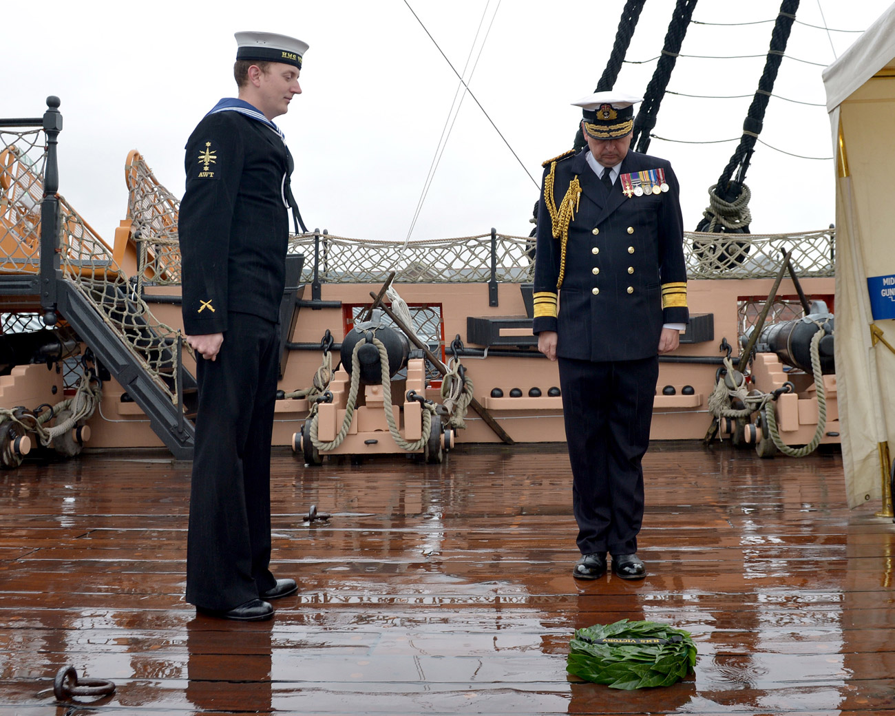 Trafalgar Day commemorated on board HMS Victory Royal Navy