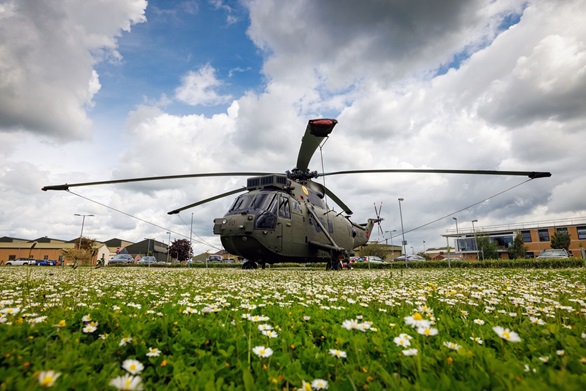 The restored  Junglie in its new home in front of the HQ building at Yeovilton